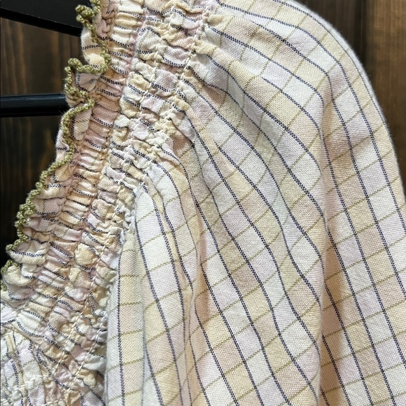 Old Navy Checkered Peasant Top 3X Smocked Off Shoulder Ruffled Boho Coquette - Picture 5 of 11
